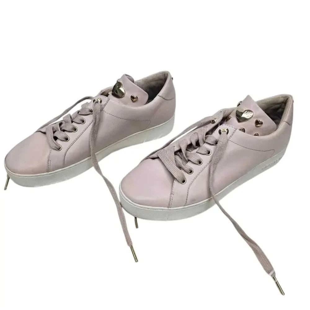 MICHAEL KORS Mindy Leather Sneakers w Applicated Hearts 9 M Light Pink Lace up
